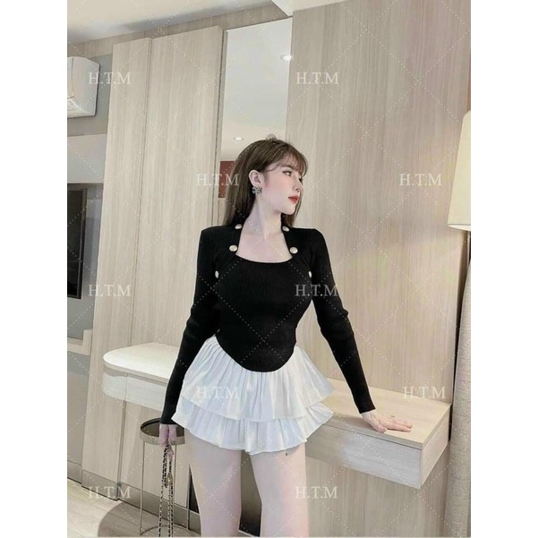 ÁO LEN CỔ VUÔNG ĐÍNH KHUY MẪU MỚI