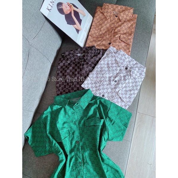 áo sơmi tay ngắn cổ bẻ in logo (hình thật shop Thảo Nhỏ Store chụp )