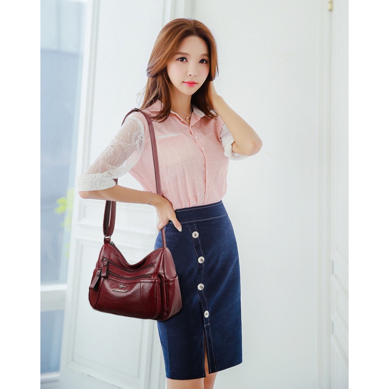 Túi xách nữ Túi đeo chéo vai bằng màu đen phong cách Hàn Quốc dành cho nữ-77