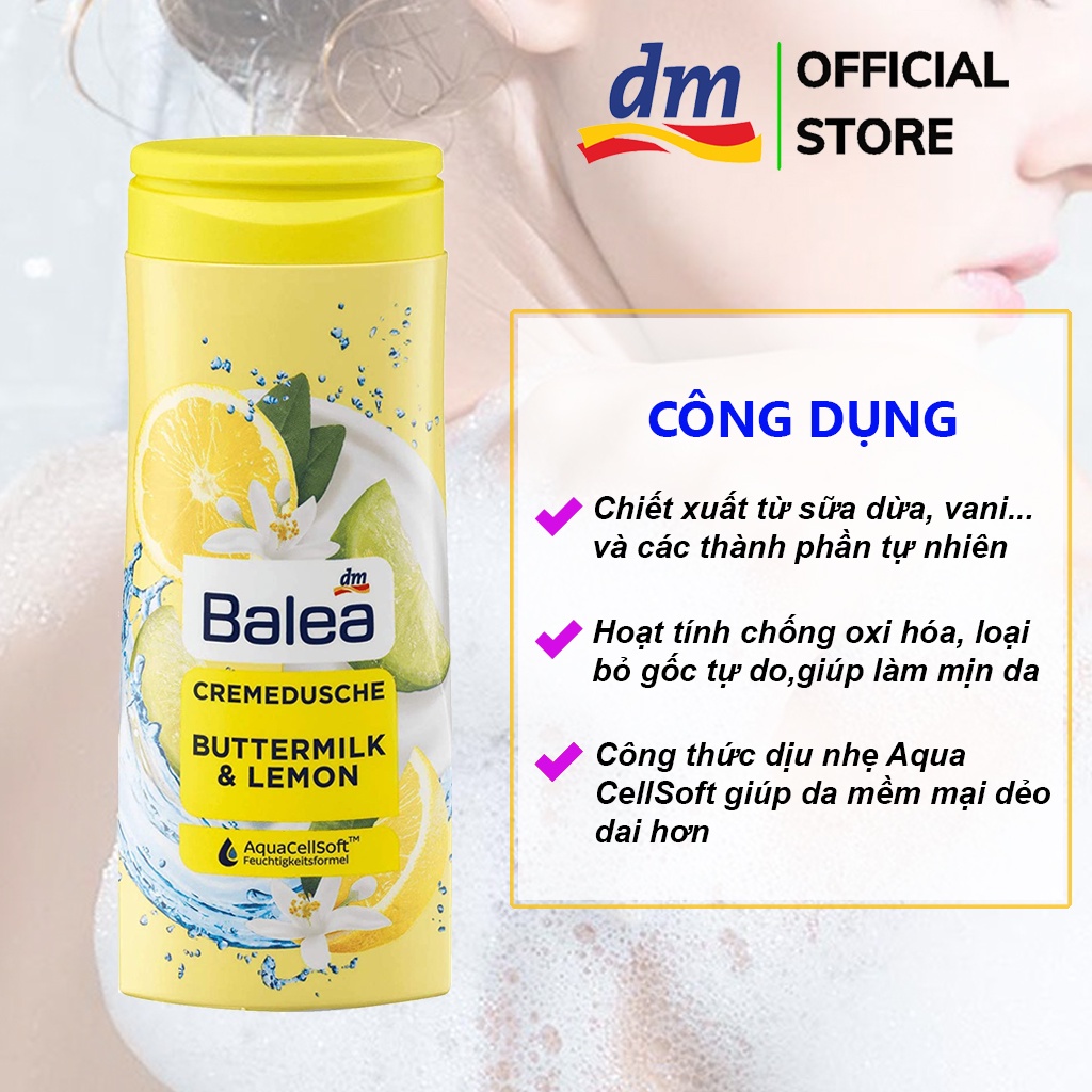 Sữa tắm trắng da, sữa tắm dưỡng ẩm toàn thân BALEA chiết xuất từ thiên nhiên giúp mềm mịn da