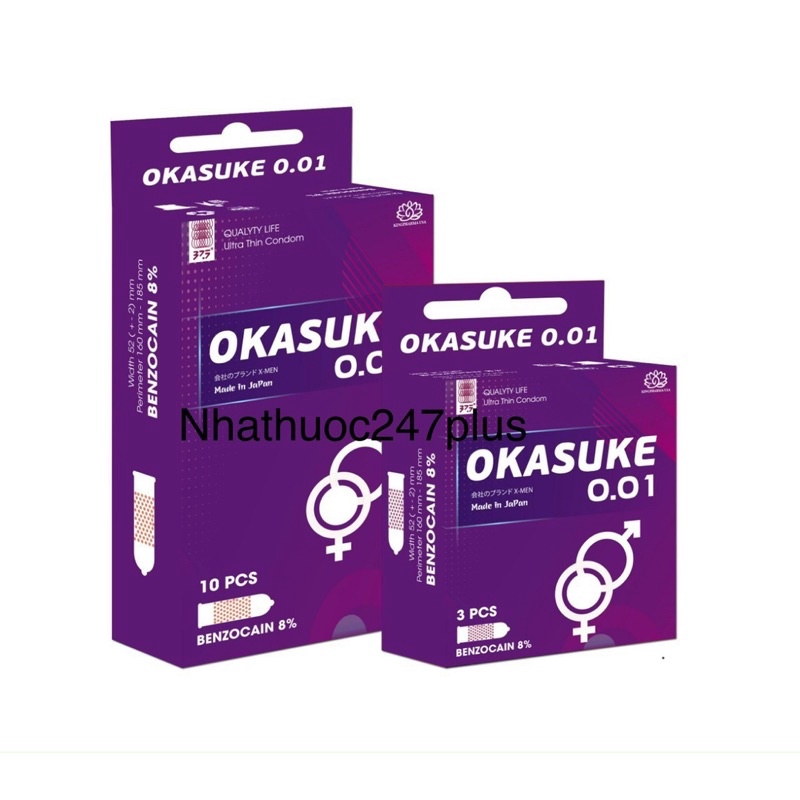 Bao áo mưa Okasuke màu tím 01 siêu mỏng gel trơn kéo dài
