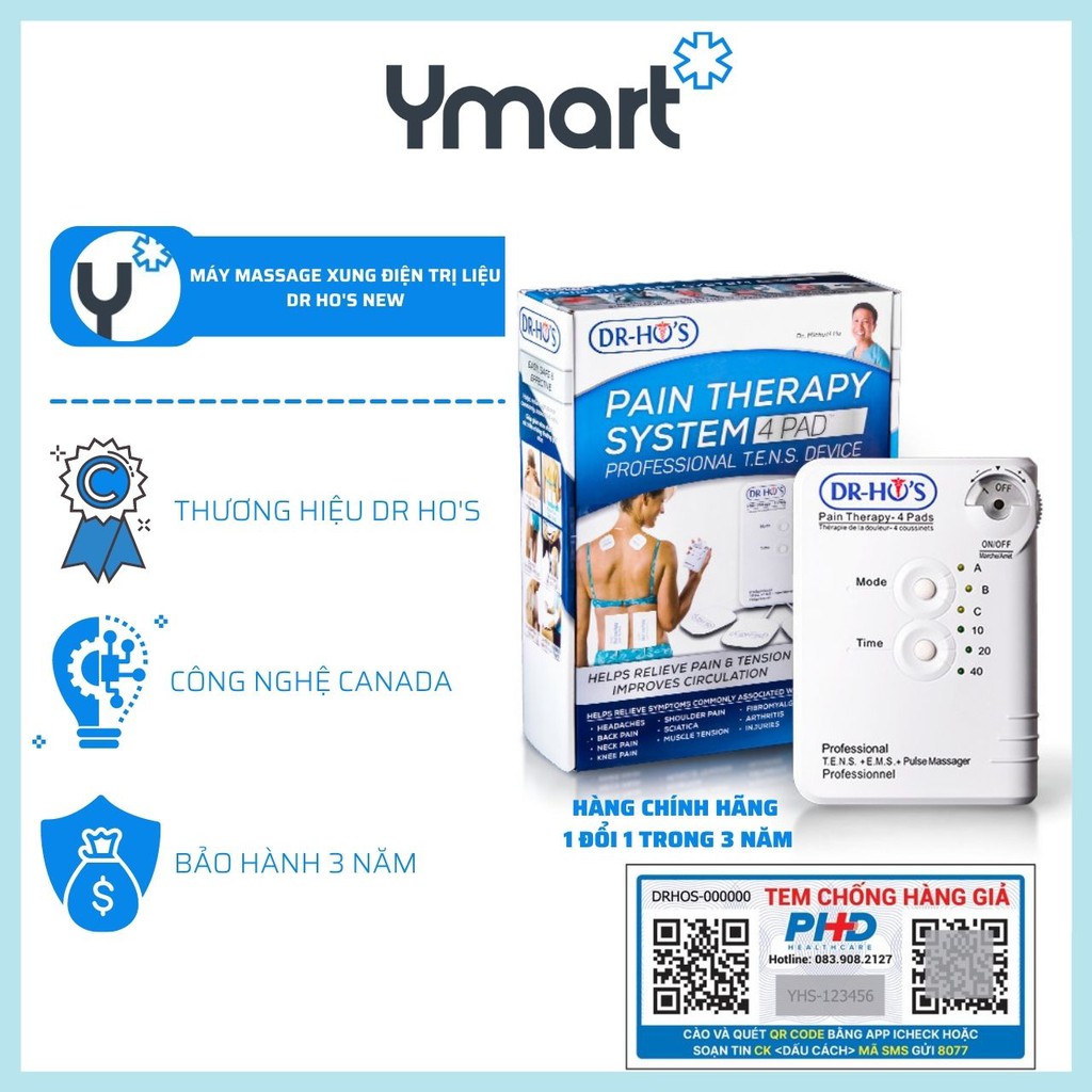 Máy massage, máy massage xung điện trị liệu DR HO'S NEW 4 miếng dán MÀU màu xanh trắng