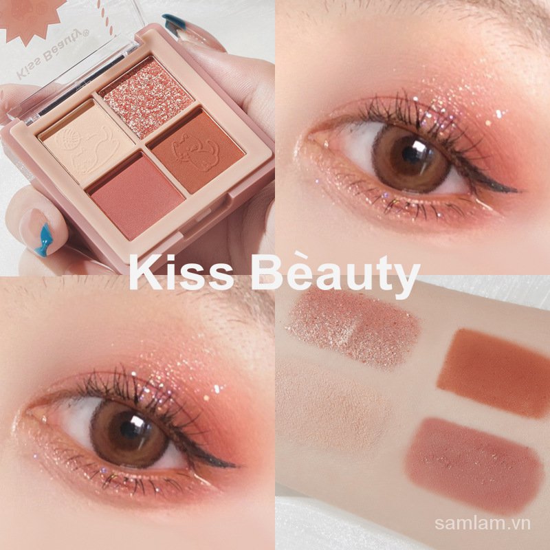 [Hàng mới về] Bảng phấn trang điểm mắt Kiss Beauty 4 màu sắc lì ánh ngọc trai lâu trôi chống thấm nước