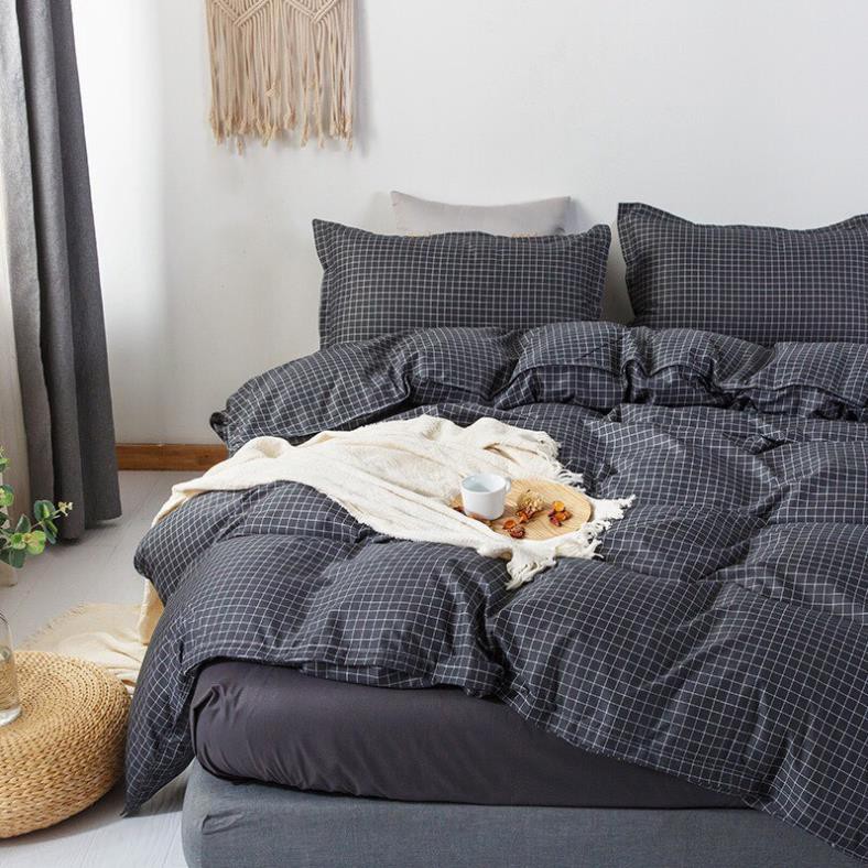 Bộ chăn ga gối đệm cotton poly caro đen nhập khẩu bộ 4 món Chăn, ga , 2 vỏ gối | BigBuy360 - bigbuy360.vn