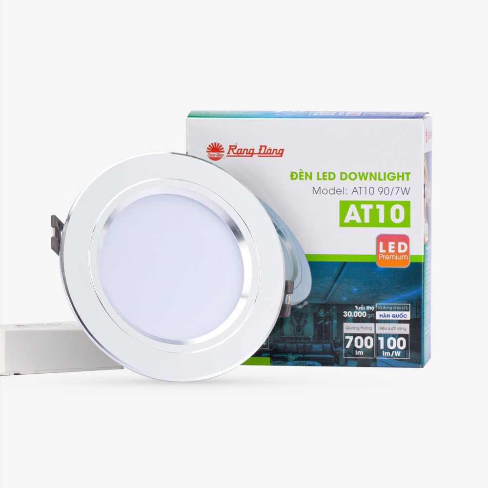 Đèn LED âm trần downlight đổi màu 7W viền bạc Model: AT10 ĐM 90/7W