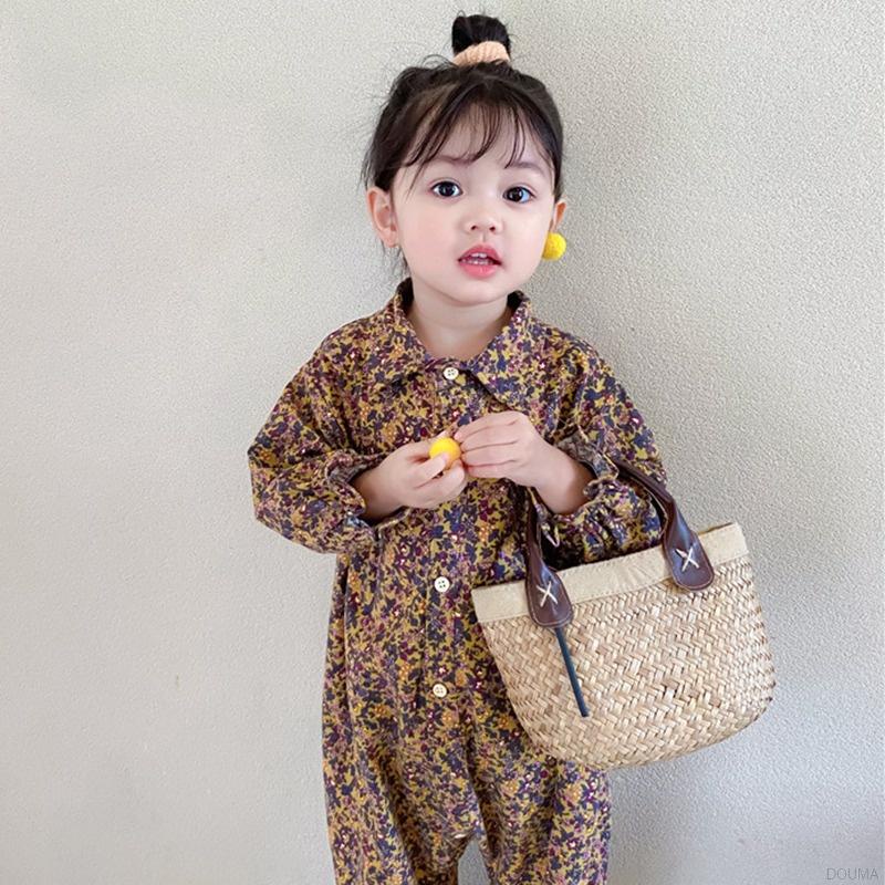 Bộ áo liền quần phối nút thời trang Hàn Quốc cho bé gái