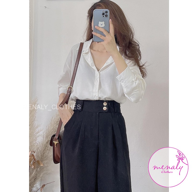 Quần suông nữ ống rộng cạp cao dáng dài QD01, mẫu quần culottes ống rộng lưng cao tôn dáng hiệu quả