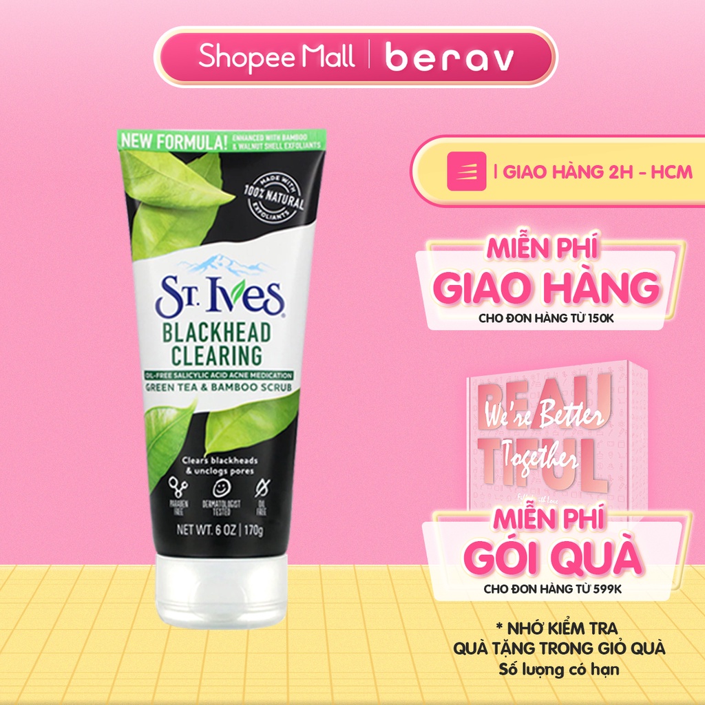 Sữa rửa mặt St.Ives ngăn ngừa mụn Blackhead Clearing Trà xanh 170g