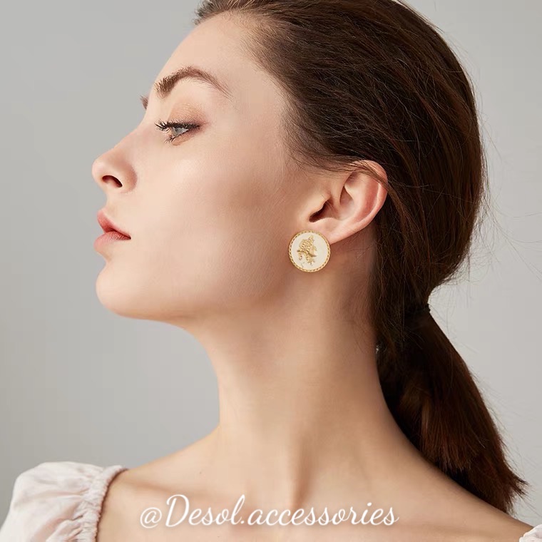 Khuyên tai, bông tai dáng tròn hình tượng nổi phong cách Vintage Royal ER016, ER017 Desol.accessories