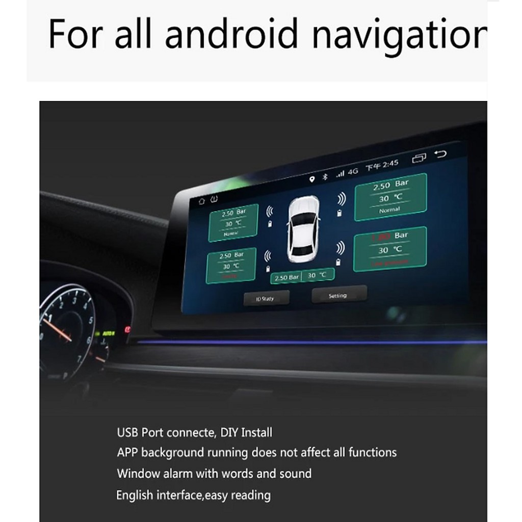 Bộ Thiết Bị Cảm Biến Áp Suất Lốp Trong Dùng Cho Xe Hơi, Ô Tô TPMS Tích Hợp Màn Hình DVD Android