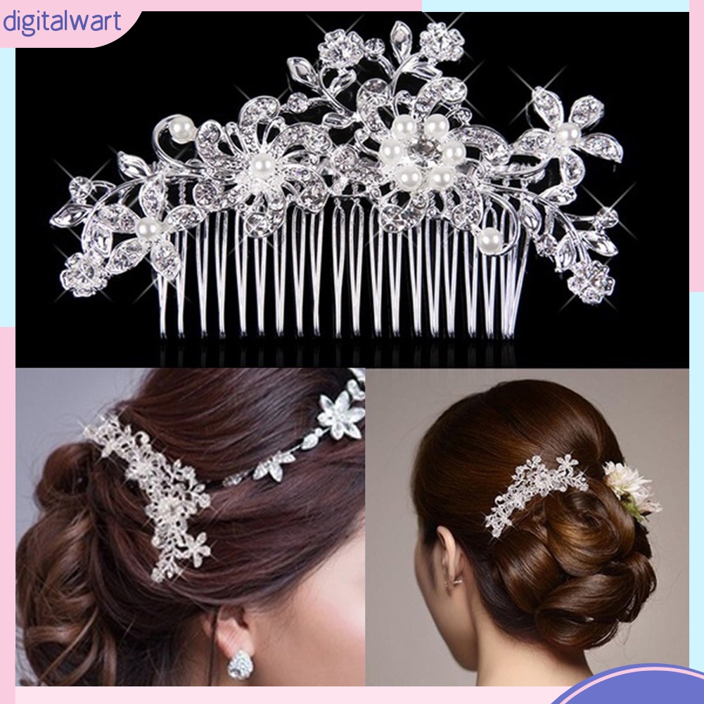 Lược Cài Tóc Hình Bông Hoa Đính Ngọc Trai Nhân Tạo Sang Trọng