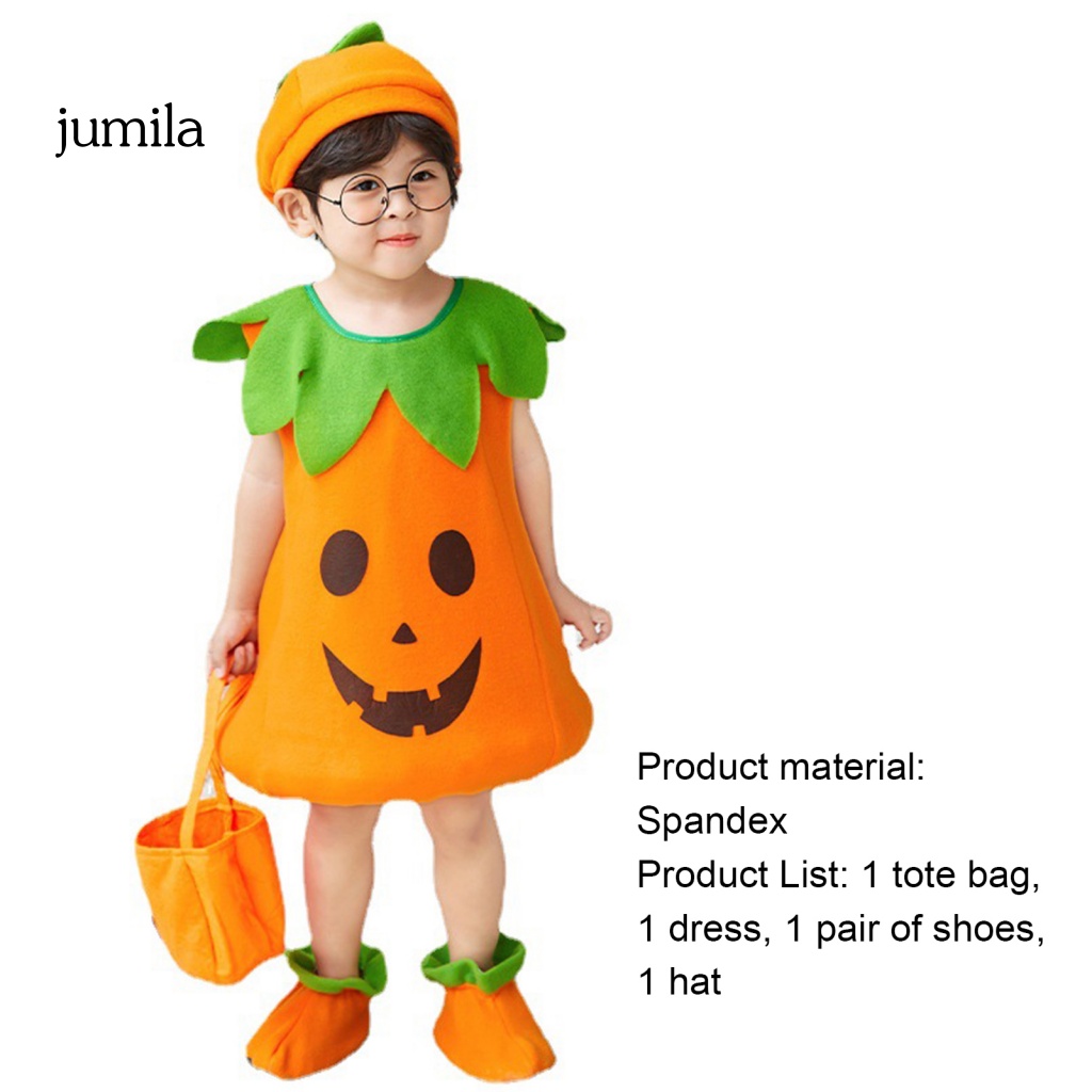 Đầm Thun Spandex Sát Nách Kèm Nón Hình Bí Ngô Halloween Cho Bé Gái