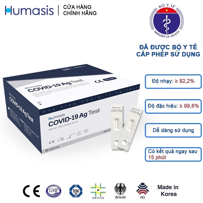 Bộ test nhanh COVID-19 tại nhà Humasis chính hãng Hàn Quốc Test Kháng Nguyên - Que Test Mũi