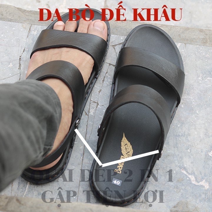 Dép Sandal Nam Da Bò, Hàng Xuất Dư, Đế Khâu - Sandal Nam Da Bò Bảo Hành 12 Tháng