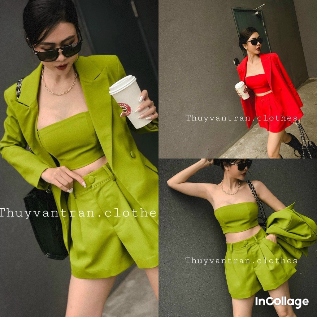 Sét bộ đồ nữ vest đùi 3 món màu sắc thanh lịch ( áo có mút ngực ) tôn dáng trẻ trung sang trọng siêu xinh