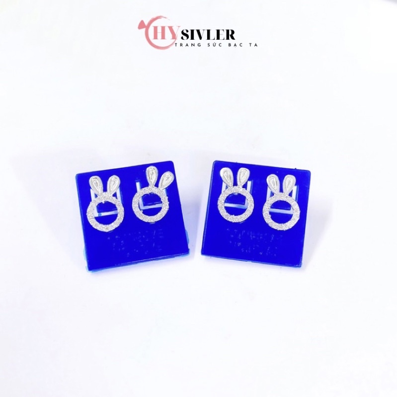 Bông tai bạc ta hình thỏ tròn đính đá dễ thương khuyên tai nữ trẻ em đều đeo được