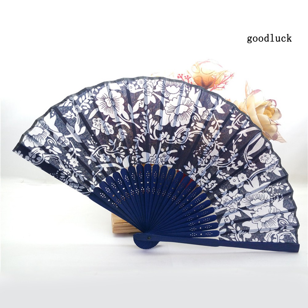 Quạt Xếp Cầm Tay 21cm Họa Tiết Hoa Phong Cách Retro