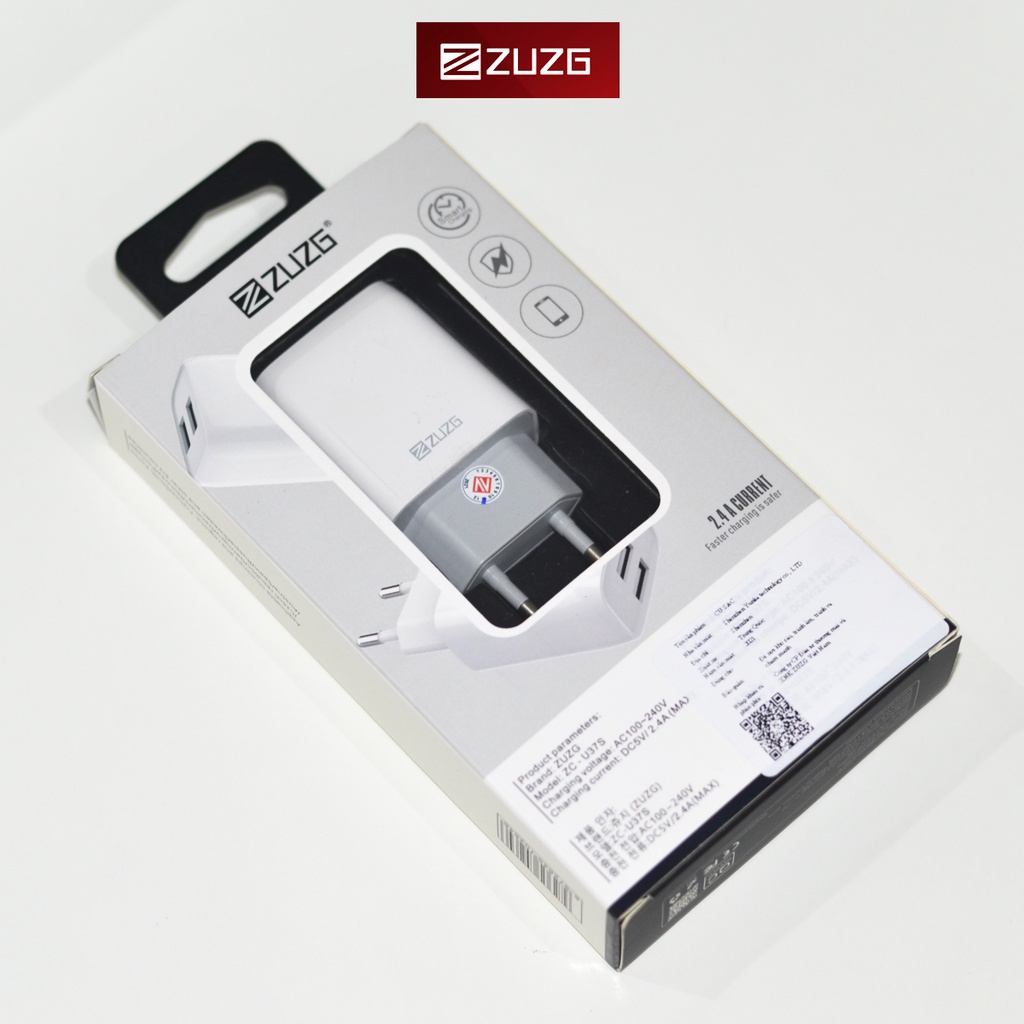 [Mã BMLT35] Củ sạc nhanh ZUZG cho iphone samsung oppo vivo xiaomi 2 cổng 2.4A 12w U37S - Hàng chính hãng
