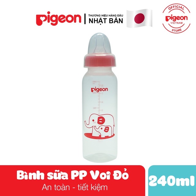 Bình sữa Pigeon cổ hẹp 240ml PP voi tiêu chuẩn