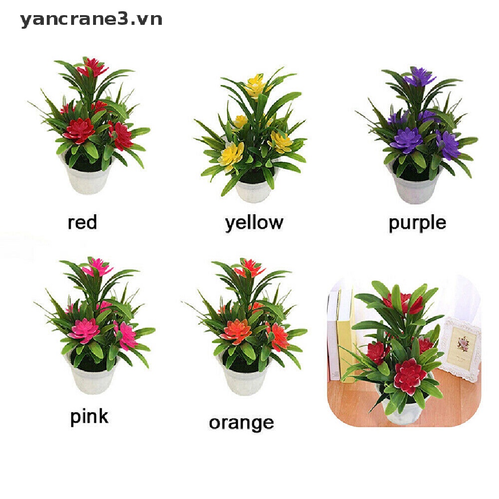 Chậu cây giả với 5 đầu bông hoa dễ thương trang trí sân vườn ngoài trời