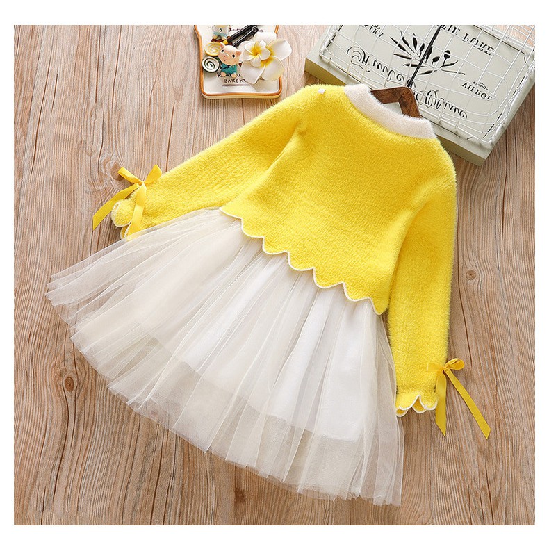 Váy len công chúa bé gái lớn size 14-30kg hàng Quảng Châu thêu hoa nơ xinh xắn