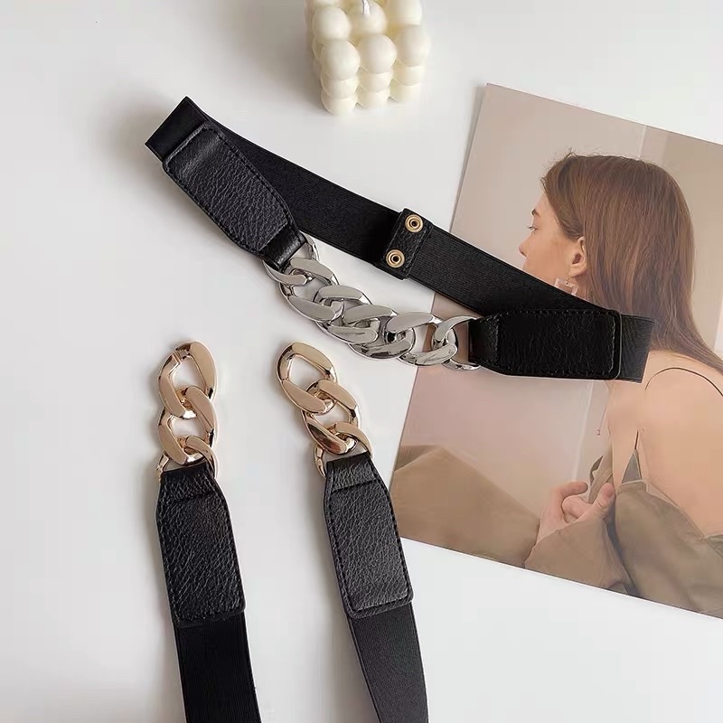 Đai váy Mặt Xích Đv014 sang chảnh phối da chun eo - Thắt Lưng Váy đầm áo sơ mi dây xích vàng bạc Meo Shop