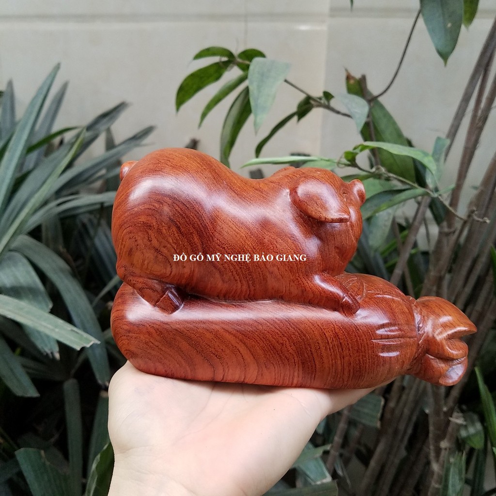 Tượng con lợn con heo tài lộc gỗ hương
