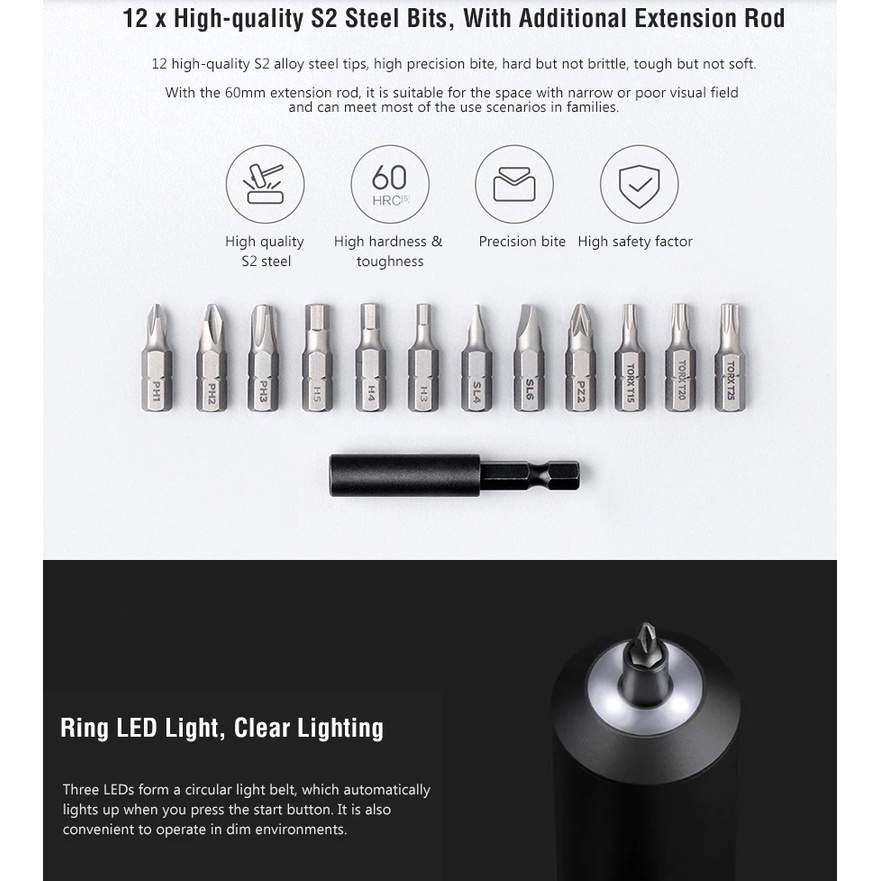 Máy khoan bắn vít điện cầm tay không dây Mijia S2 12 đầu MJDDLSD001QW - Điện áp 3.6v , Pin 2000 MHA