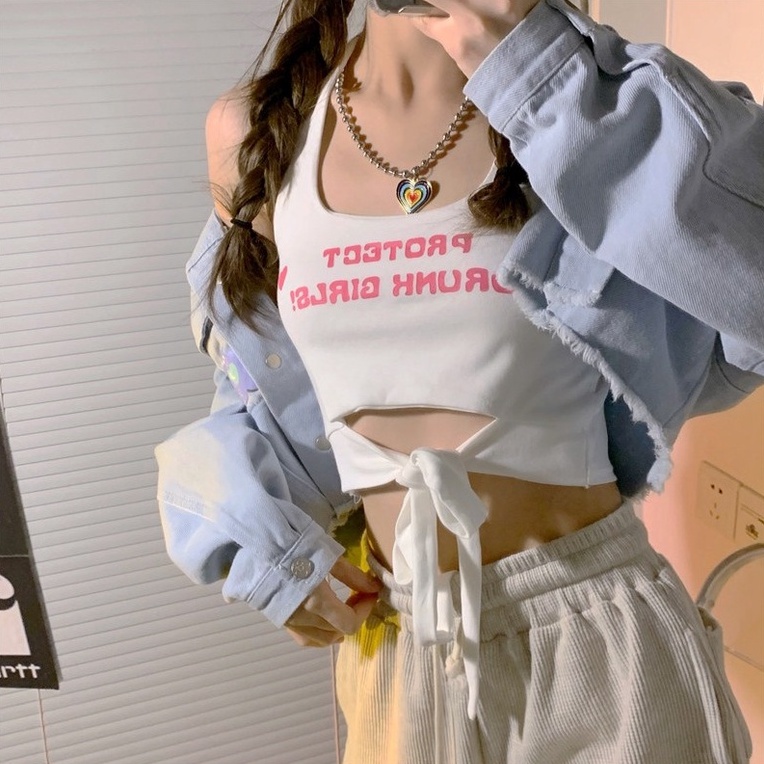 Áo Hai Dây Dệt Kim Dáng Ngắn / Ngắn 【ZHELIHANGFEI】