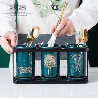 Ống cắm đũa sứ xanh