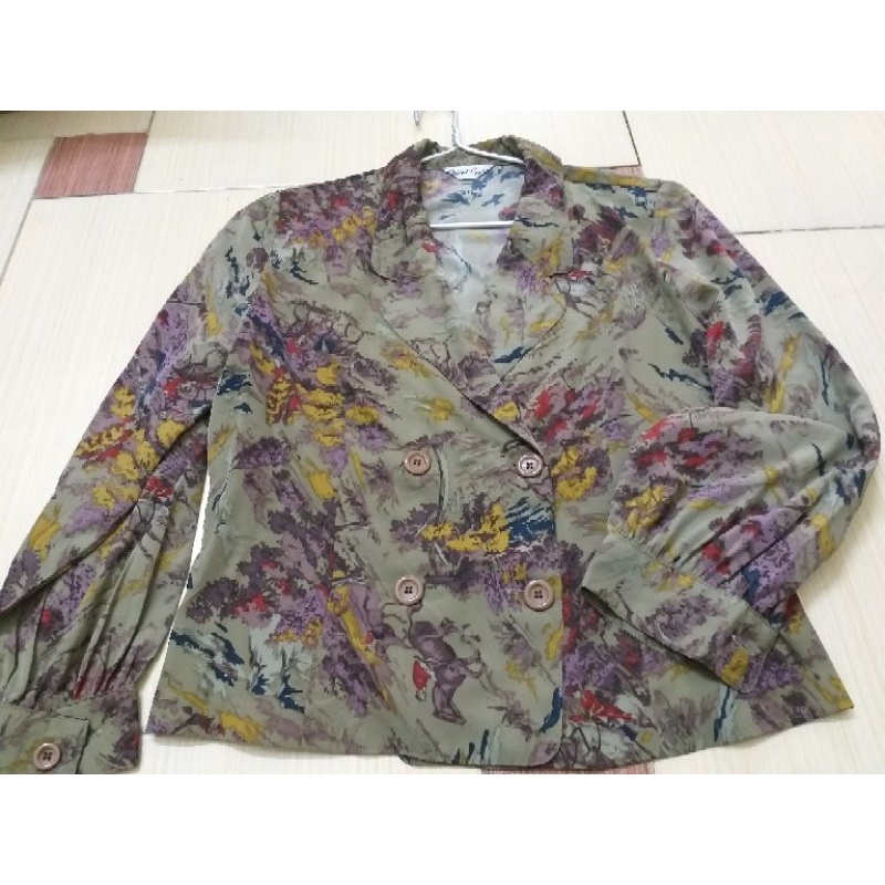 Áo sơmi cổ vest họa tiết Vintage Nhật thanh lý