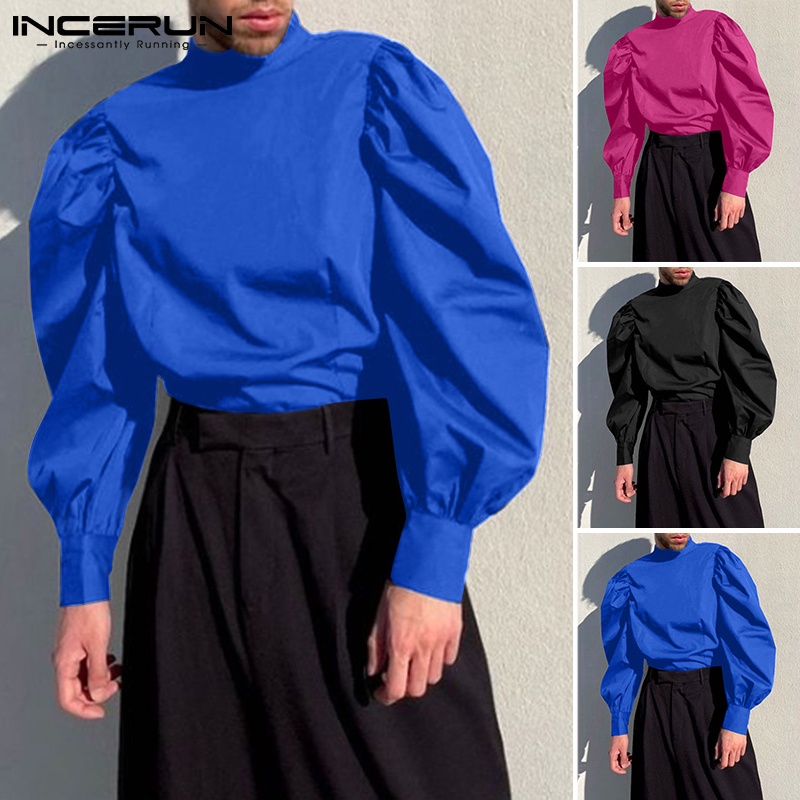 Áo sơ mi INCERUN màu trơn tay phồng dài thời trang phương Tây cho nam