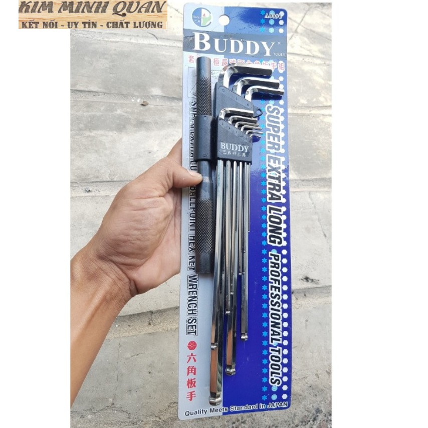 Bộ Lục Giác Đầu Bi 9 Cây ( Loài Dài ) Có Cán Nối Cao Cấp BA0096 BUDDY