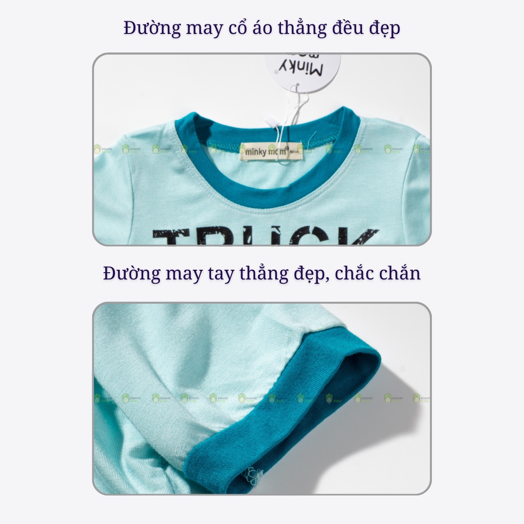 Đồ Bộ Bé Gái, Bé Trai Minky Mom Vải Thun Lạnh Hoạ Tiết Cá Mập Quần Kẻ, Bộ Cộc Tay Mặc Nhà Cho Bé MKM2243
