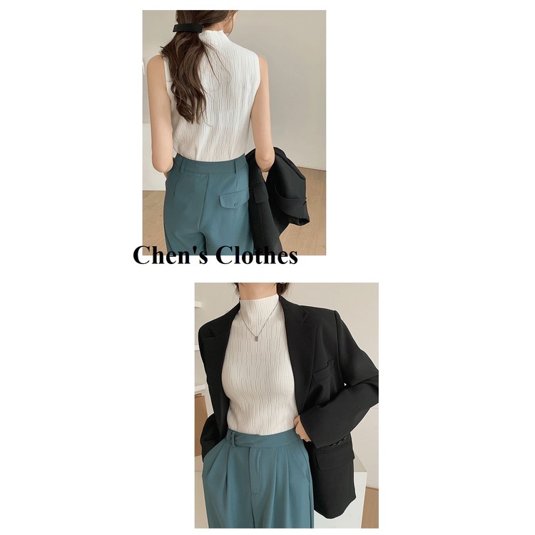 Áo len nữ 3 lỗ cao cổ sát nách viền gân