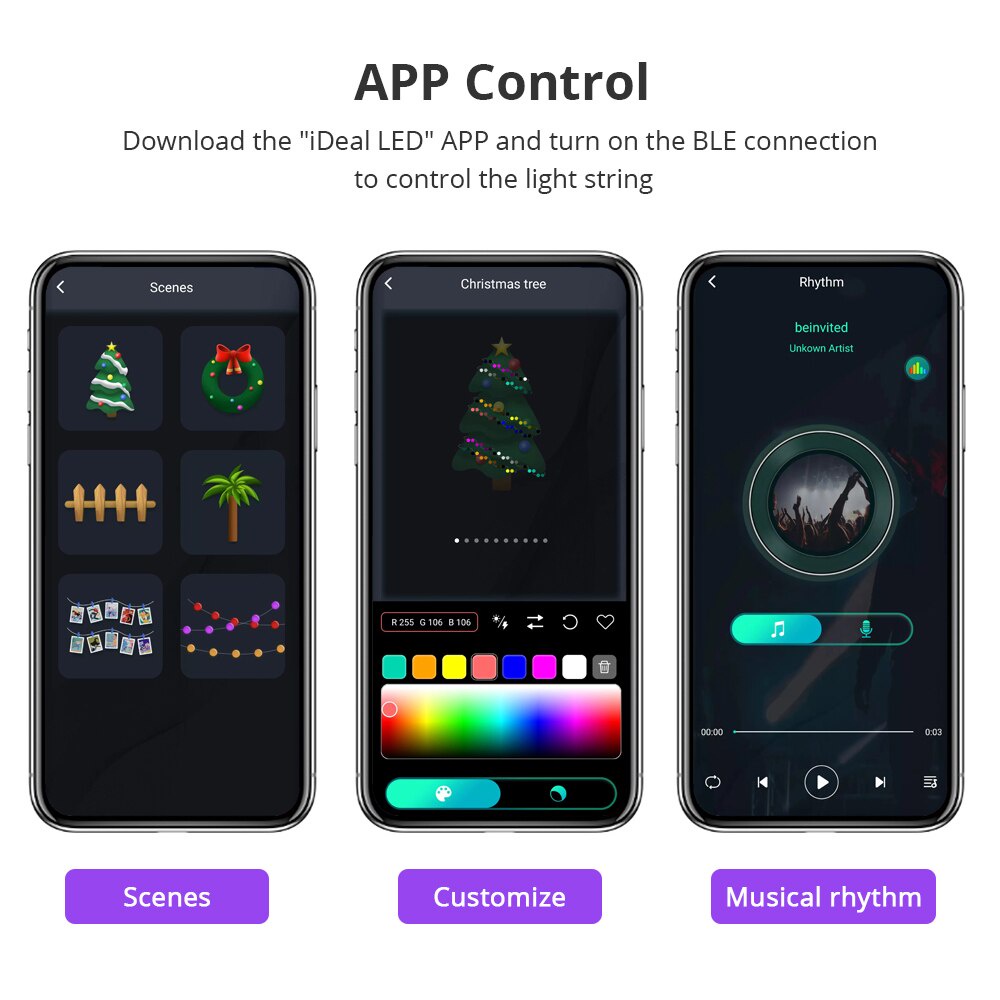Đèn Fairy Light Trang trí Cây thông Noel, Trang trí Tết - APP 16 Triệu màu