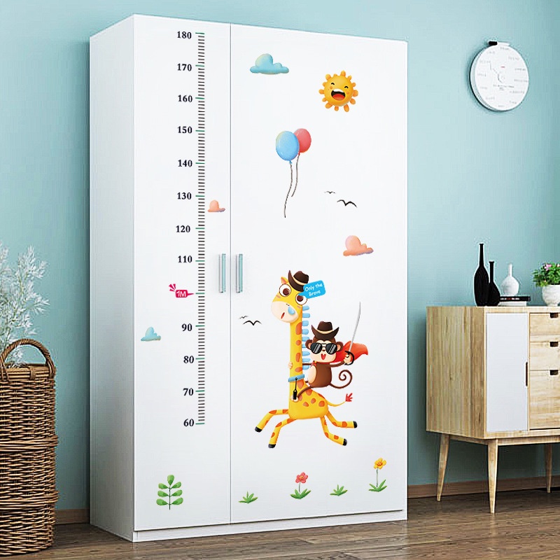 Decal đo chiều cao hươu khỉ bay trang trí phòng cho bé