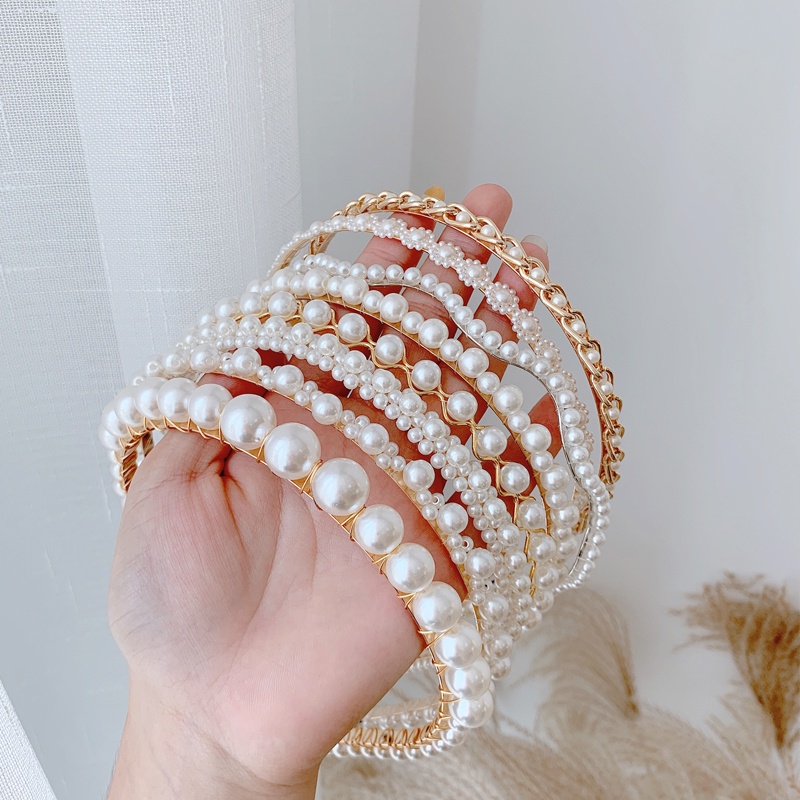 Băng Đô Cài Tóc Đính Đá Hạt Ngọc trai phong cách Hàn Quốc tiểu thư