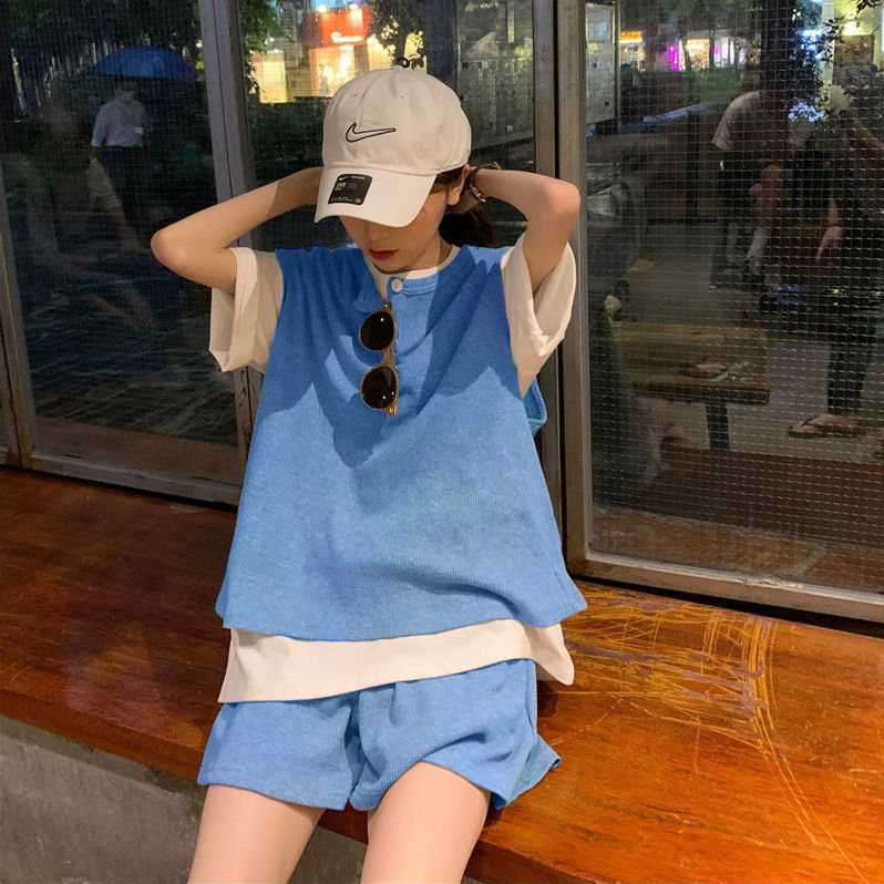 Bộ Áo Thun Cotton Ngắn Tay + Quần Short Thời Trang Đáng Yêu Cho Nữ 2021 | BigBuy360 - bigbuy360.vn