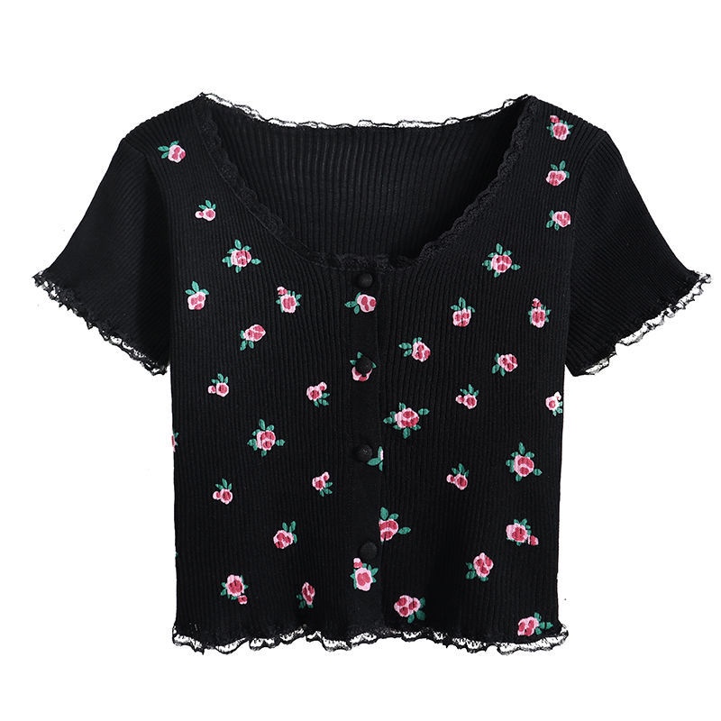 Áo Thun Tay Ngắn In Họa Tiết Hoa Phong Cách Hàn Quốc Thời Trang Mùa Hè Cho Nữ