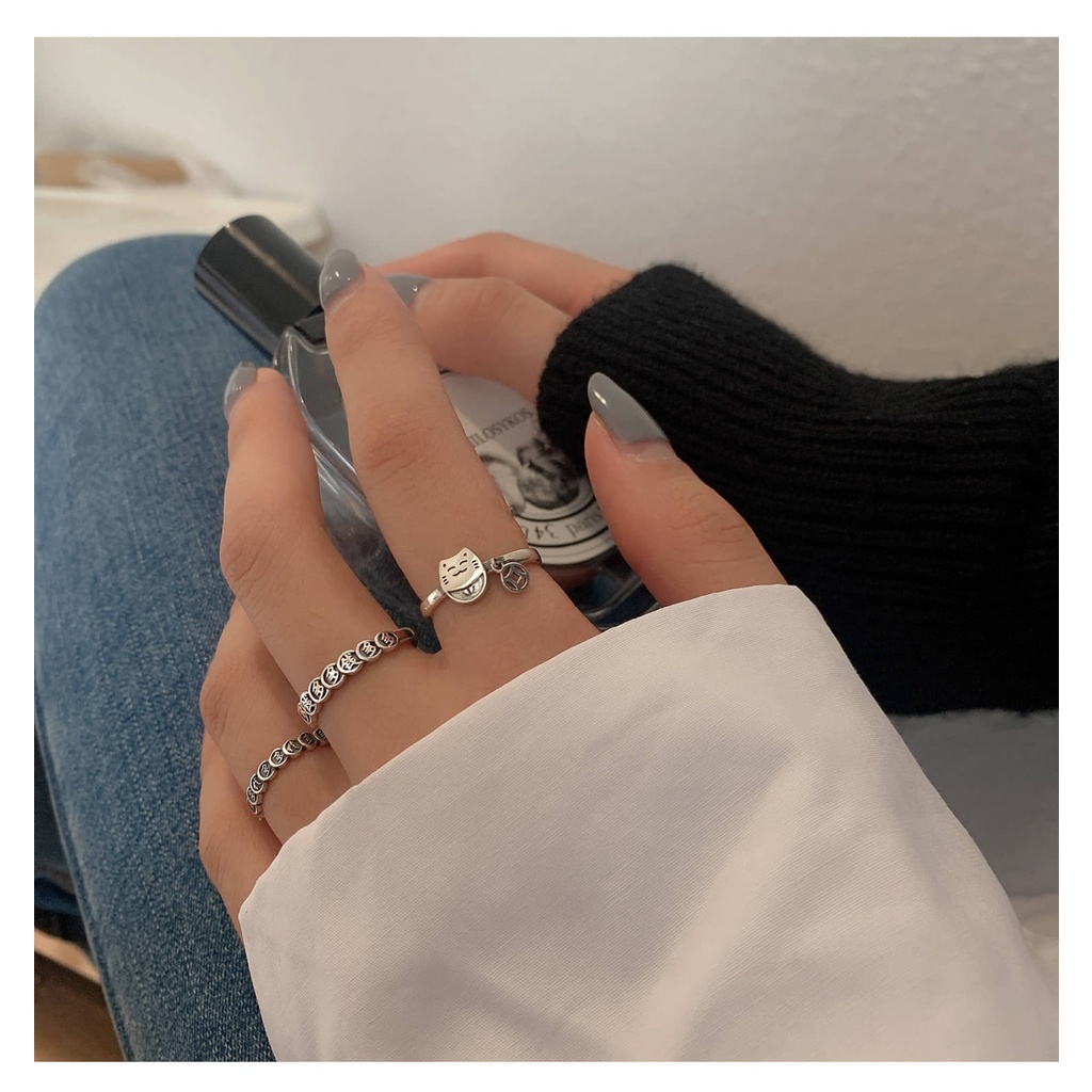 COMBO 2 NHẪN MÈO THẦN TÀI MAY MẮN - S925