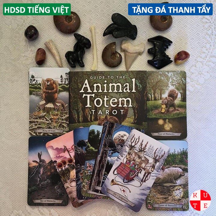 Bộ Bài Animal Totem Tarot 78 Lá Bài Tặng Kèm Đá Thanh Tẩy Và Hướng Dẫn Tiếng Việt E55