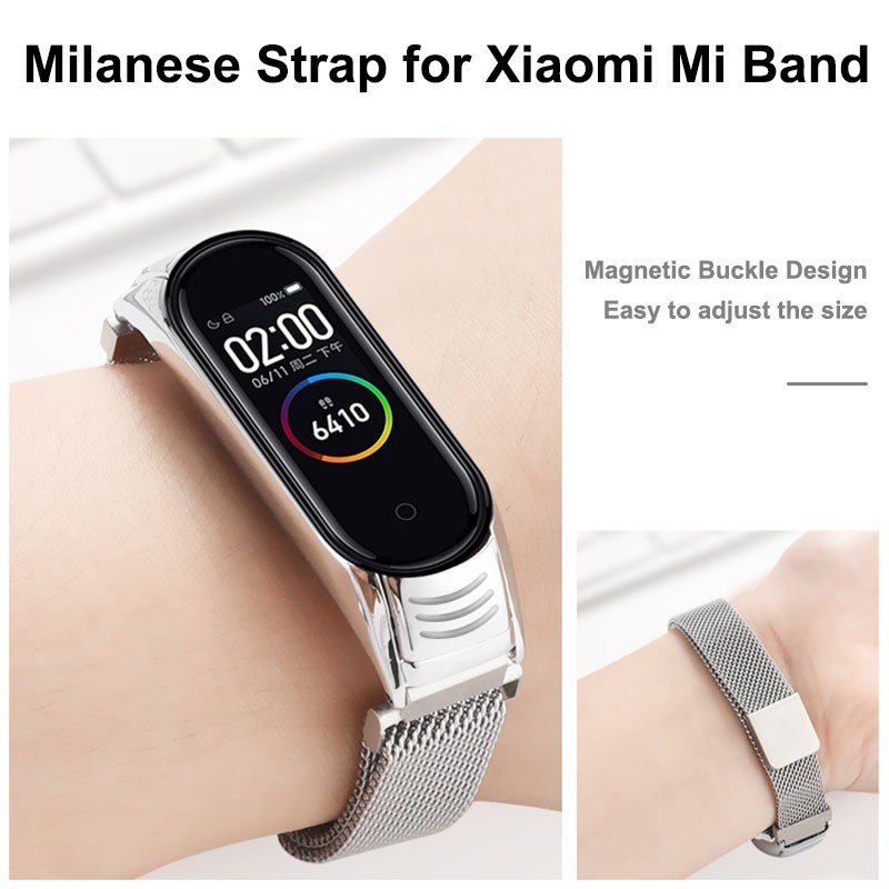 Greenport Dây đeo cổ tay bằng kim loại Milanese Loop từ tính cho Xiaomi Mi Band 3/4/5/6