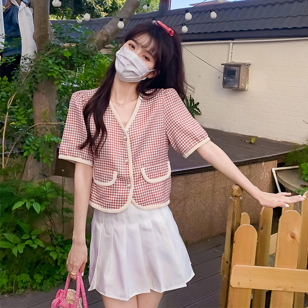 Áo Sơ Mi Ngắn Tay Cổ Chữ V Họa Tiết Kẻ Ô Phong Cách Mới 50545