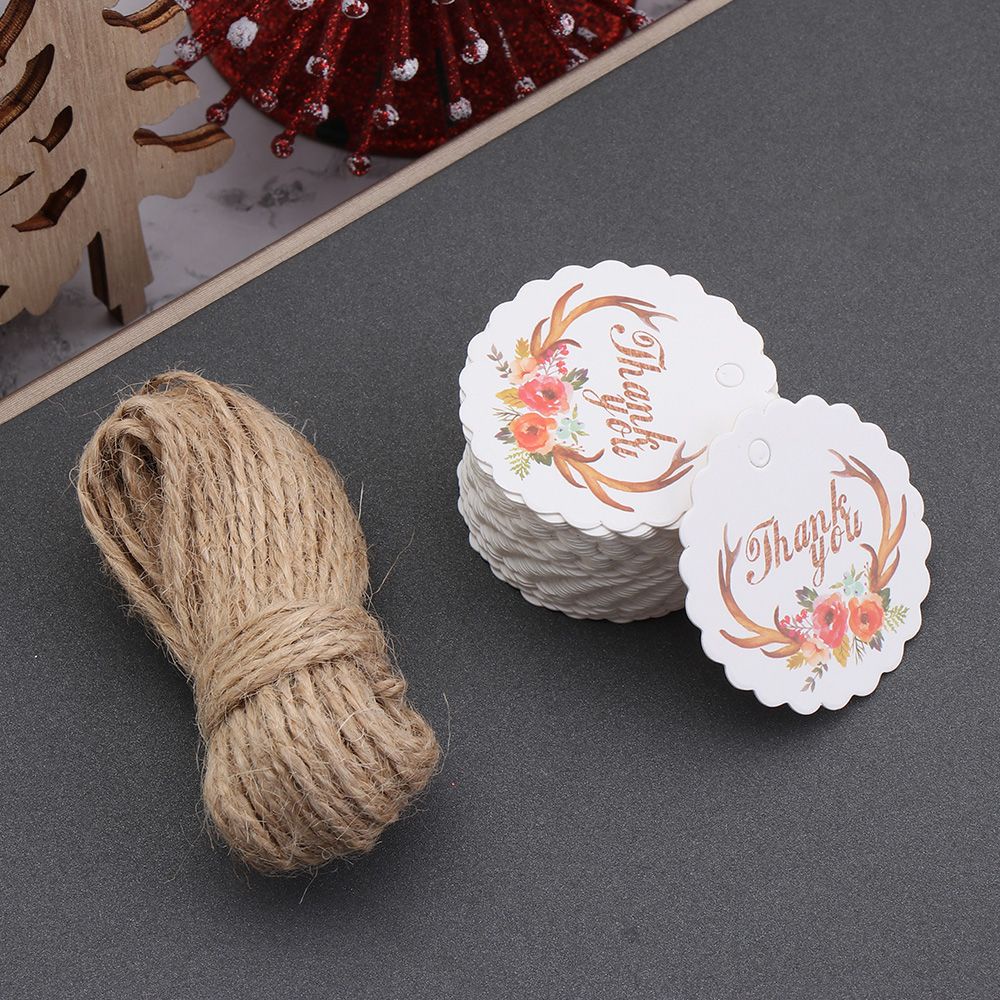 Bộ 50 Thẻ Giấy In Chữ Thank You Kèm Dây Treo Trang Trí Hộp Quà Giáng Sinh / Tiệc Cưới Diy