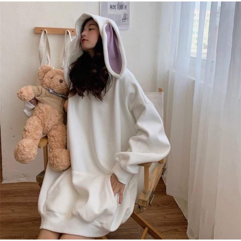 Áo hoodie Freesize tai thỏ Cotton nỉ SG 2 màu cực cute: Trắng - Tím | BigBuy360 - bigbuy360.vn