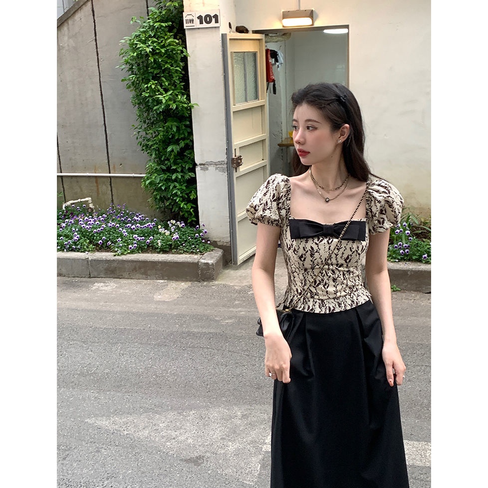 Áo Sơ Mi Ngắn Tay Đính Nơ Họa Tiết Hoa Phong Cách Pháp Mẫu Mới 2022 Thời Trang Mùa Hè Cho Nữ