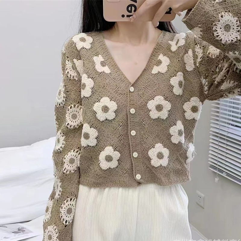 Áo Khoác Cardigan Dệt Kim Tay Dài Cổ Chữ V Thời Trang Cho Nữ