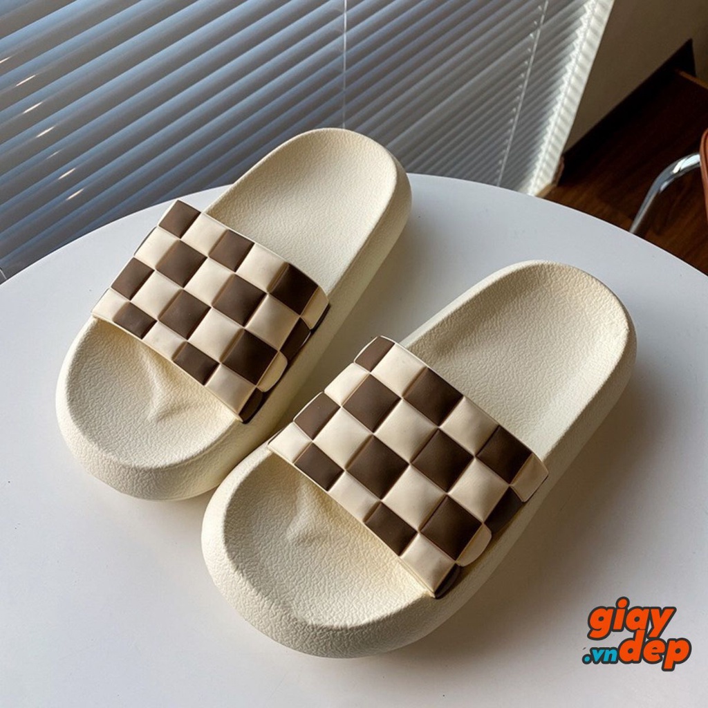 Dép quai ngang nữ đế bánh mì GADEVI quai hình caro trẻ trung siêu đẹp mẫu mới 2022 GD004