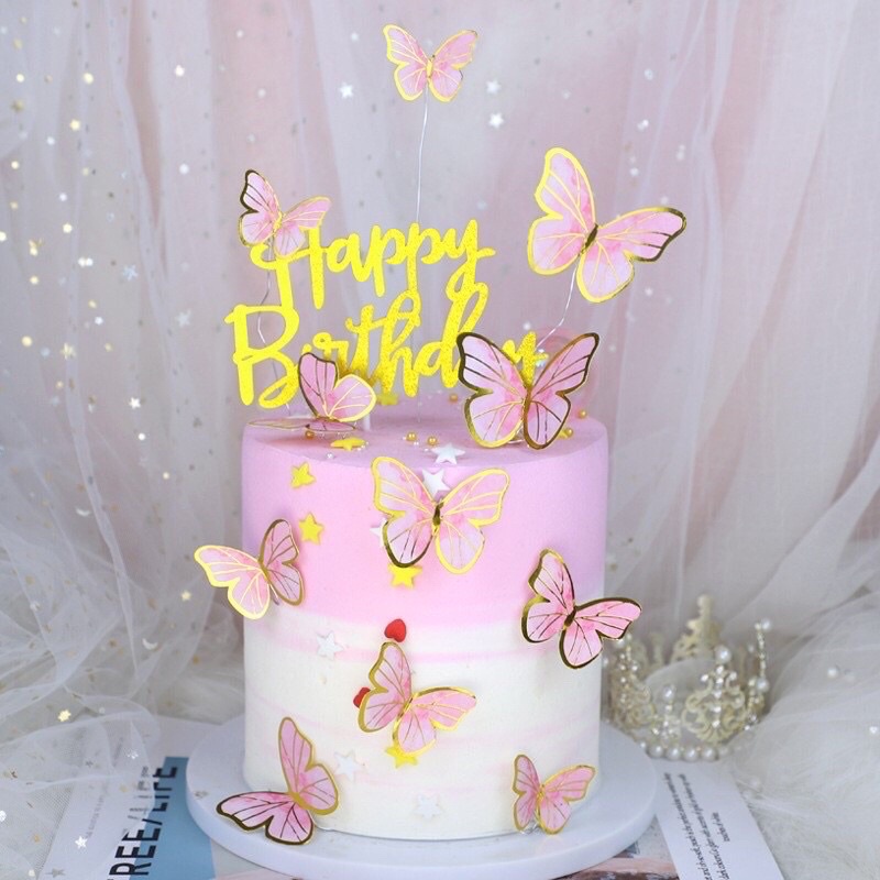 tem cắm Happy Birtday trang trí bánh, topper cake